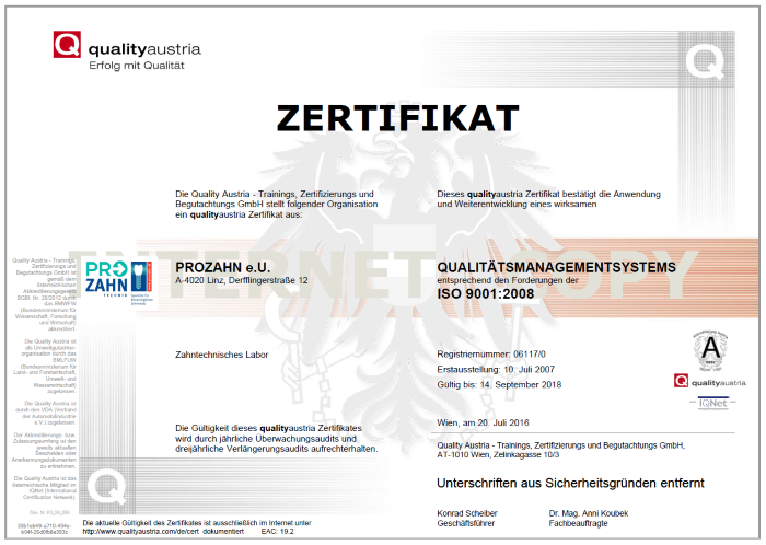 Zertifikat ISO 9001:2008